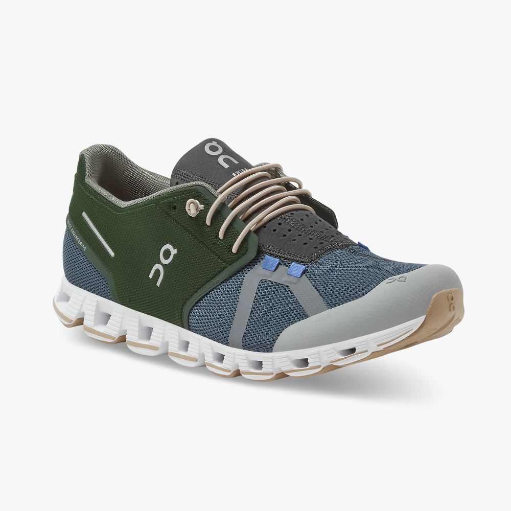 Men's On Running Cloud Trainers Green Blue | HHO1369HF