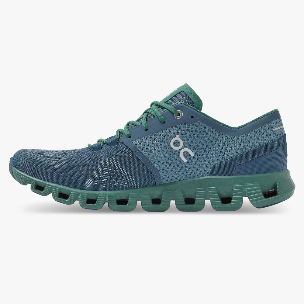 Men's On Running Cloud X Road Running Shoes Blue Green | ZJY2541KK