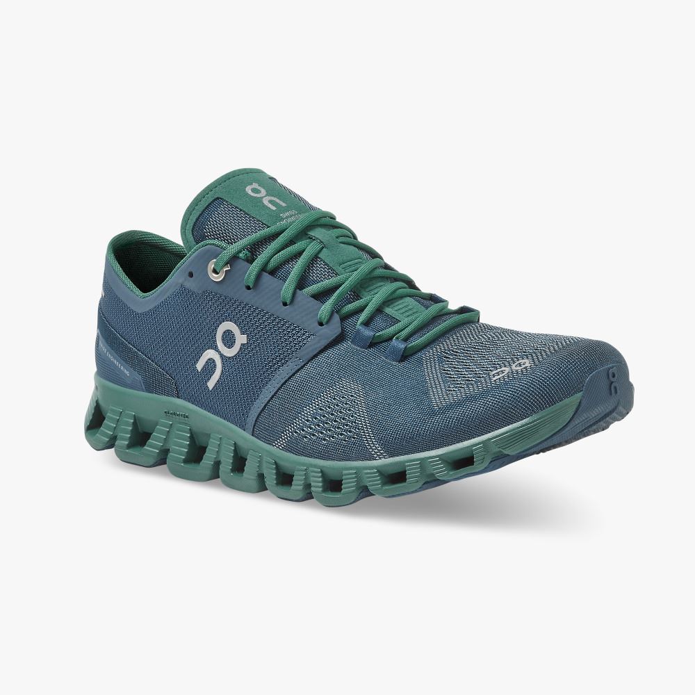 Men's On Running Cloud X Road Running Shoes Blue Green | ZJY2541KK