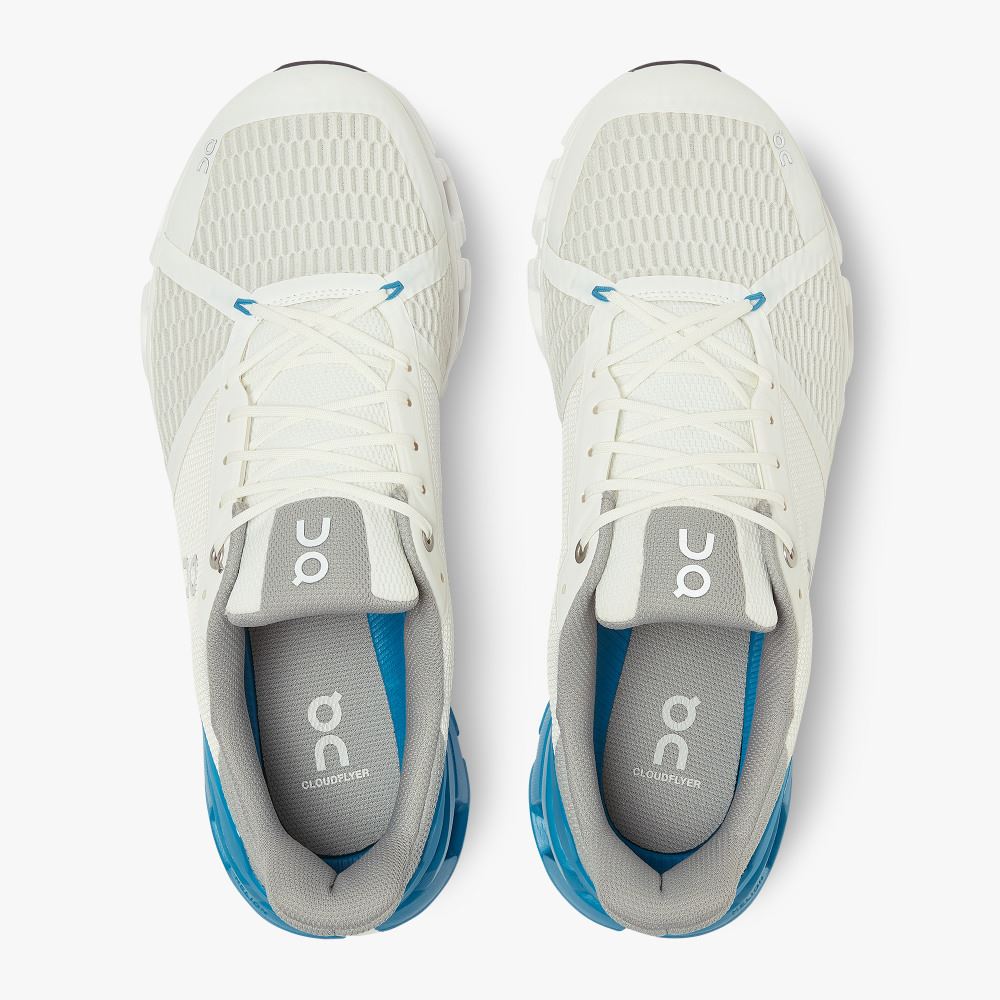 Men's On Running Cloudflyer Road Running Shoes White Blue | KVU8496PH