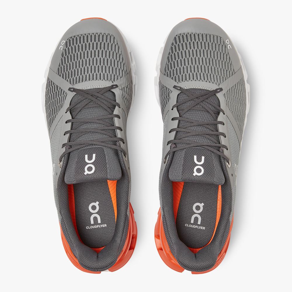 Men's On Running Cloudflyer Road Running Shoes Grey Orange | YEN9073GD