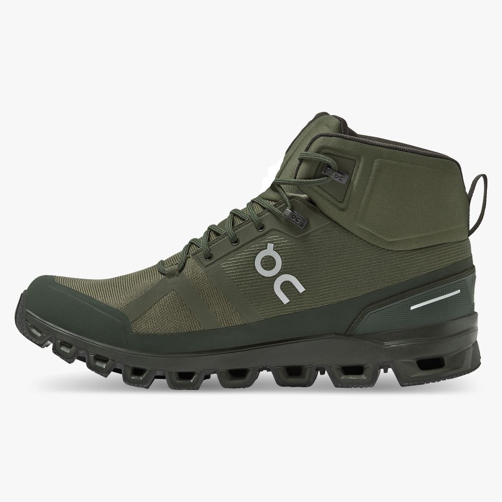 Men's On Running Cloudrock Hiking Shoes Olive | QZN909YF