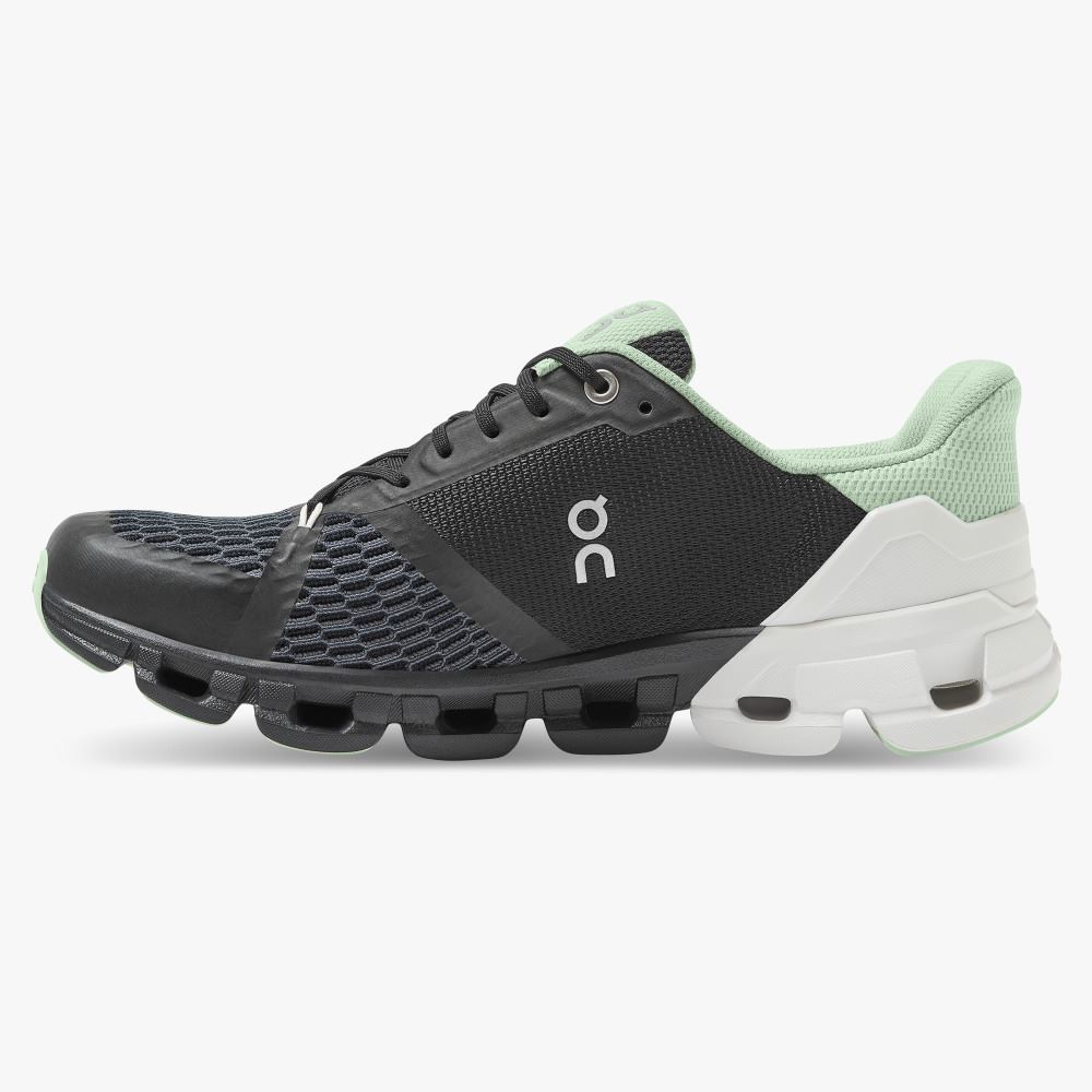 Women's On Running Cloudflyer Road Running Shoes Black White Green | FQA4542VH