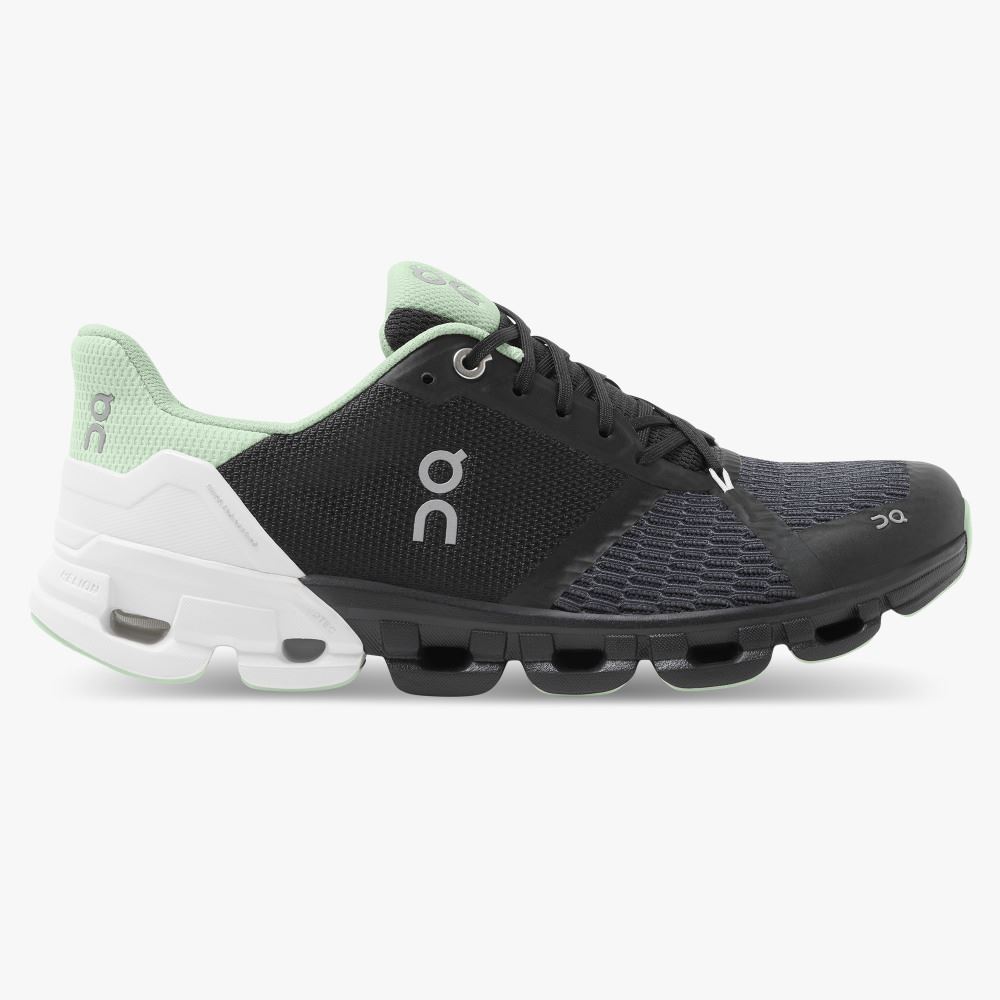 Women\'s On Running Cloudflyer Road Running Shoes Black White Green | FQA4542VH