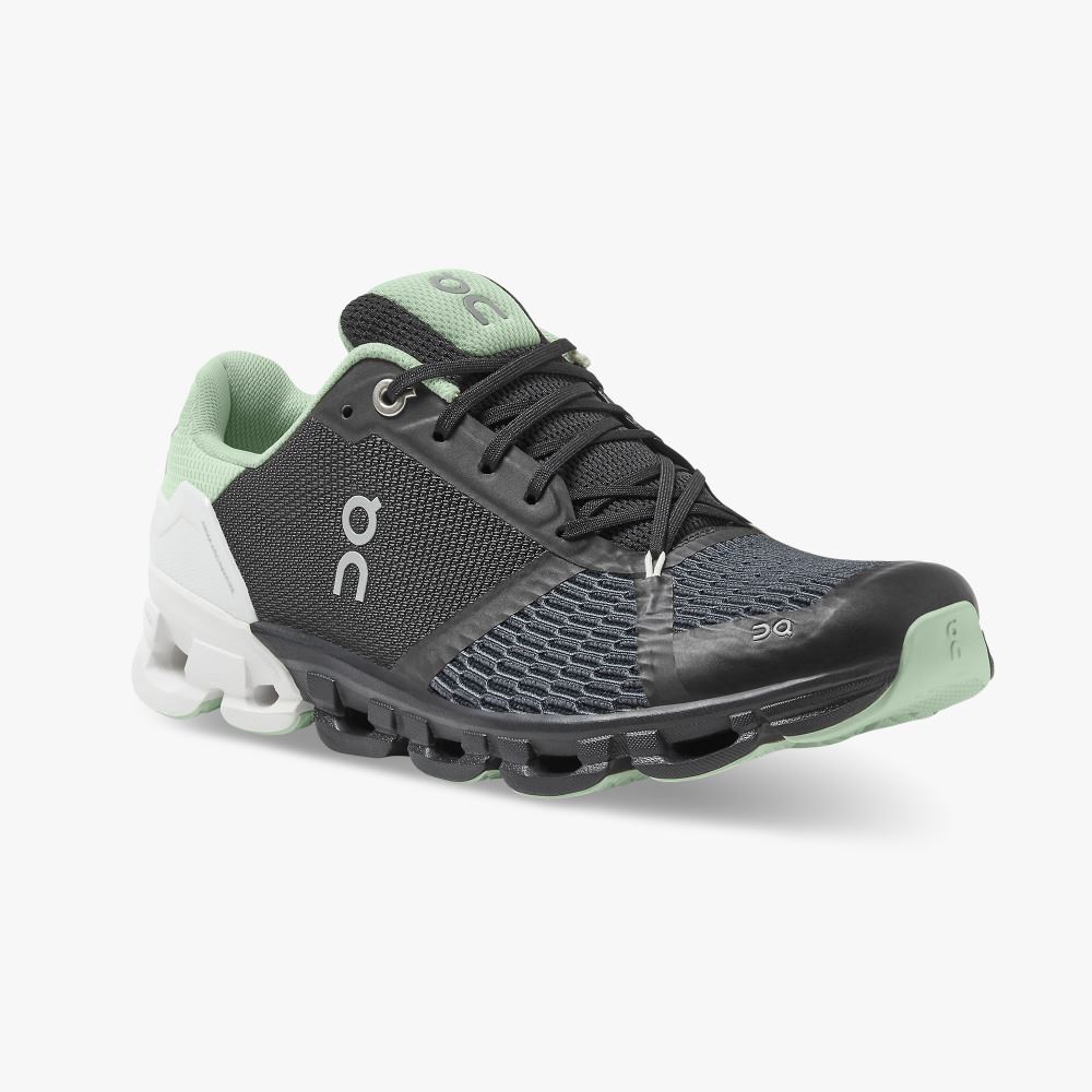 Women's On Running Cloudflyer Road Running Shoes Black White Green | OYU6311HI