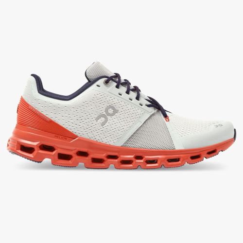 Men's On Running Cloudstratus Road Running Shoes White Coral | DLQ7342RT